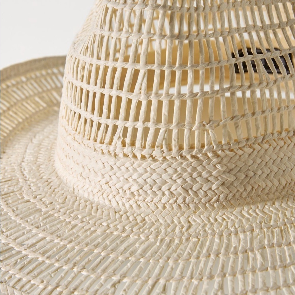 Anthropologie Wyeth Geo Open Weave Rancher Cream Straw Hat - Picture 7 of 7